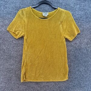 Clio‎ Sweater Womens S Gold Pullover Short Sleeve Soft Old Money Quiet Luxury